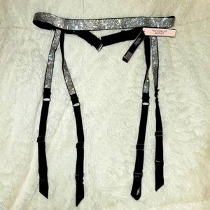 Victoria's Secret very sexy shine black garter belt with rhinestones